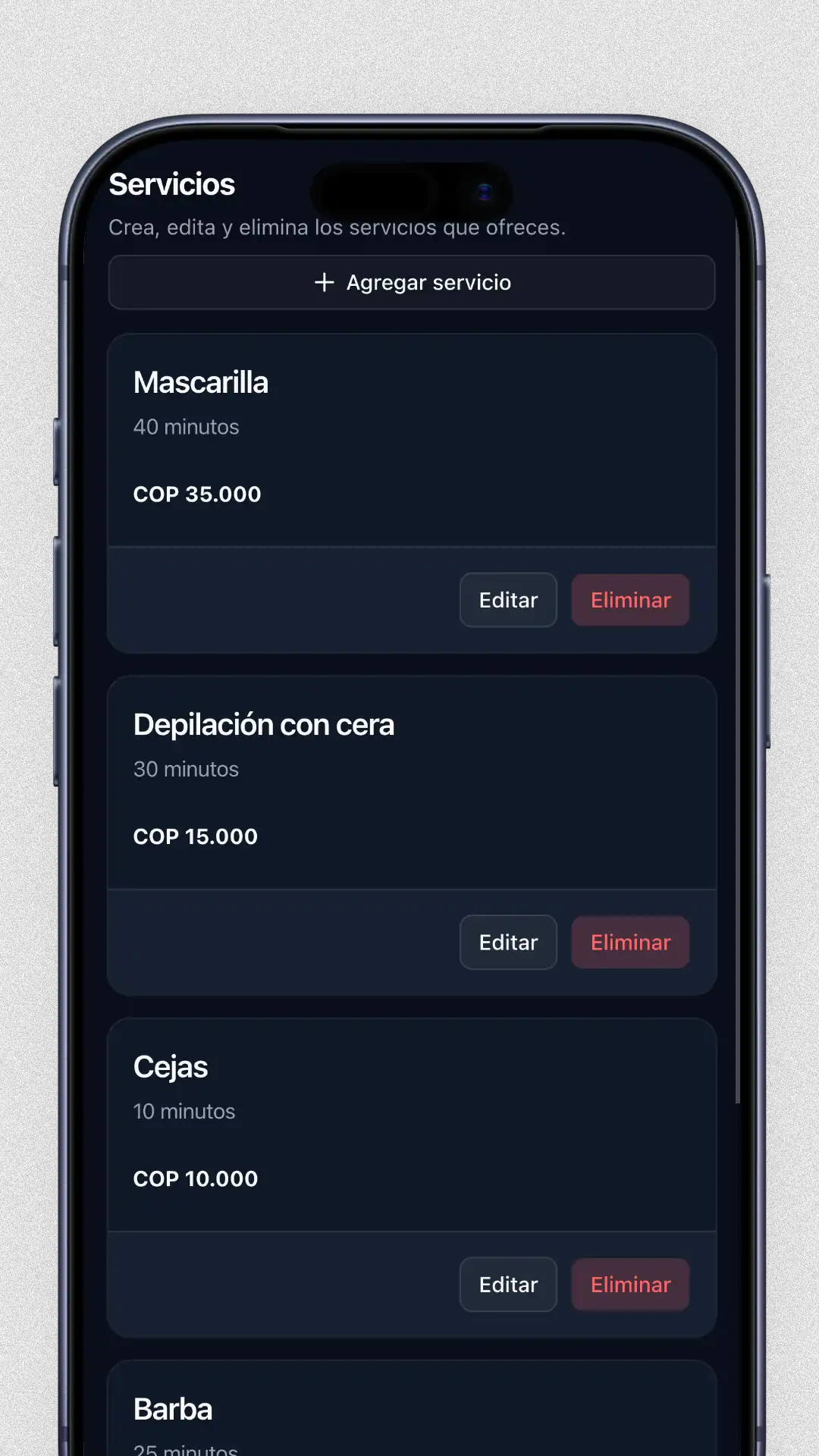 Gestión de servicios en PanaBarbero.